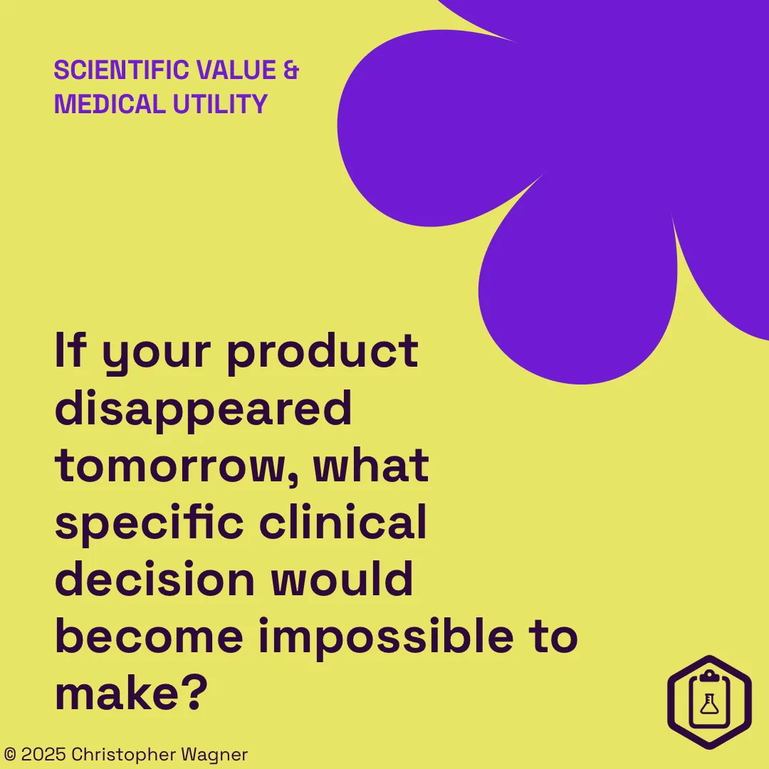 Scientific value & medical utility: If your product disappeared tomorrow, what specific clinical decision would become impossible to make?